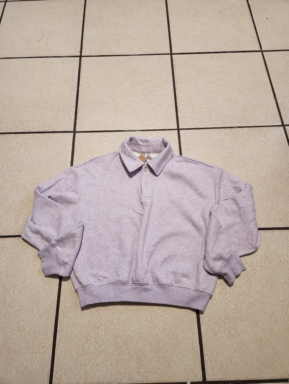 Skims Cotton Fleece Polo Sweatshirt Purple Heather SzM
